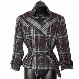 VTG 90s Y2K BURGUNDY PLAID BLAZER GRUNGE PREPPY RETRO SIGNATURE LARRY LEVINE 6